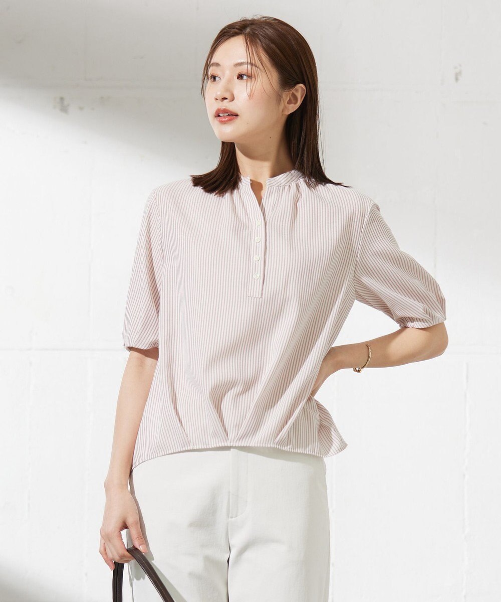 J.PRESS LADIES L 【洗える】ドビー強撚ストライプ コクーンシルエット ブラウス 