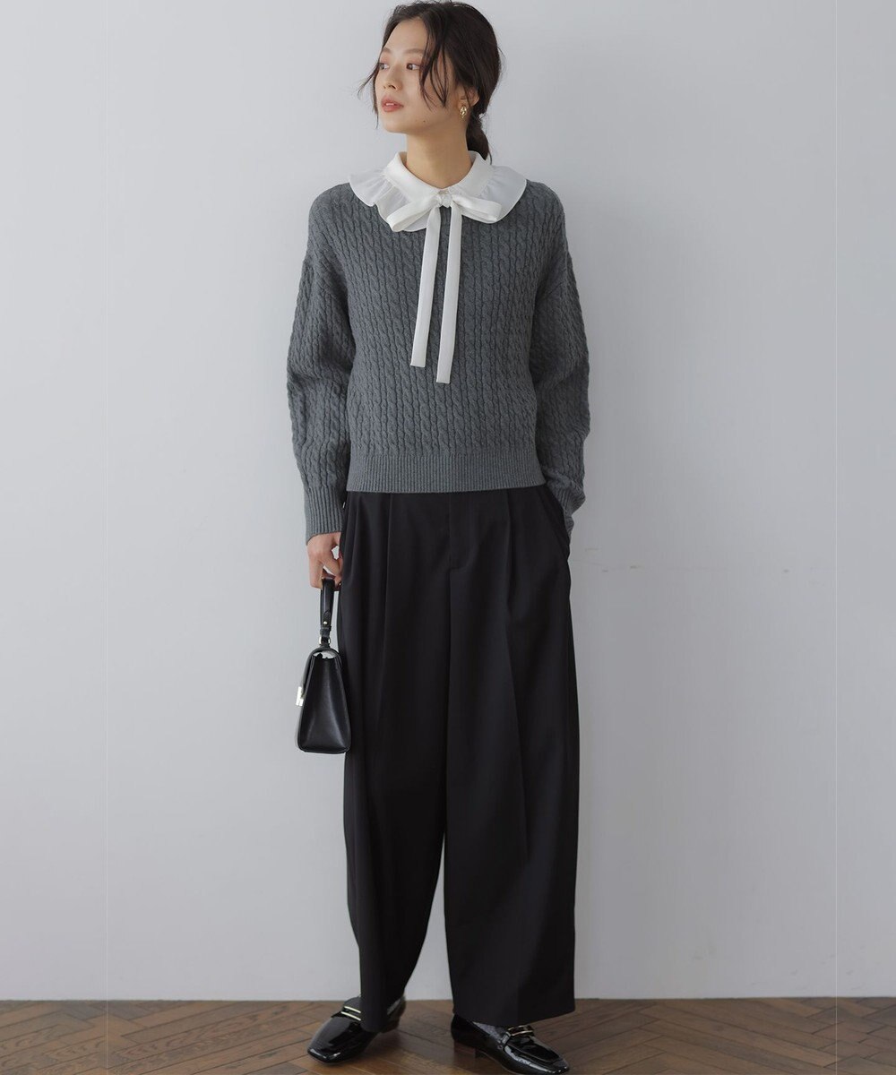 組曲 【加藤ローサさん着用】コットンカシミヤMIX ケーブル ニット 