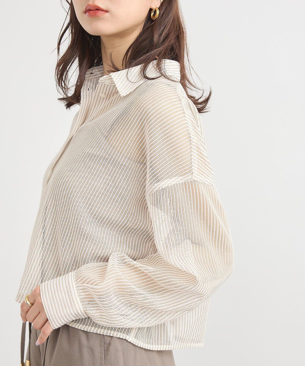 earth music&ecology メッシュストライプショートシャツ 