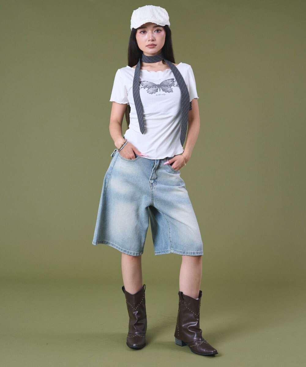 WEGO バックフラップポケットデニムハーフパンツ 