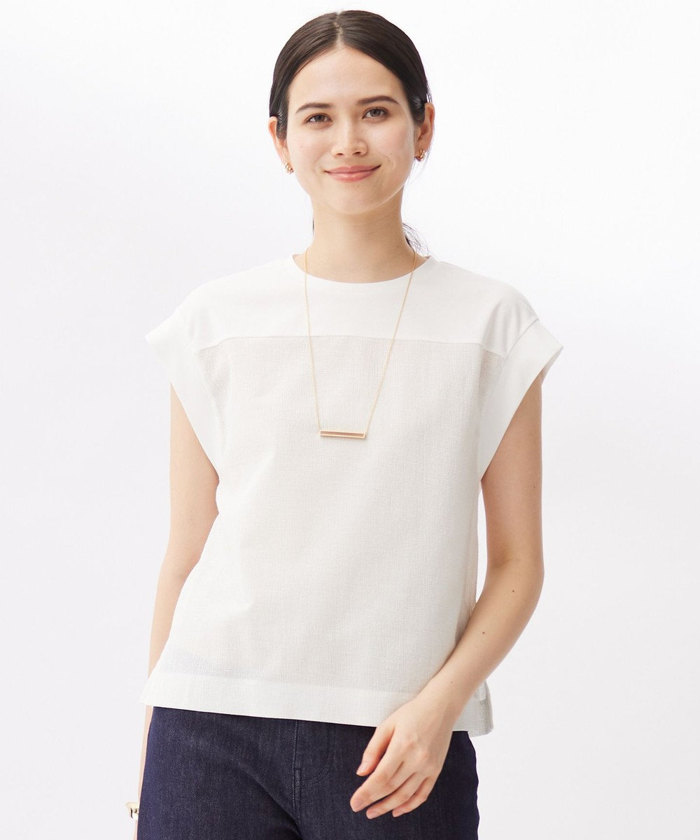 自由区 S リネンサッカーコンビブロッキング カットソー 