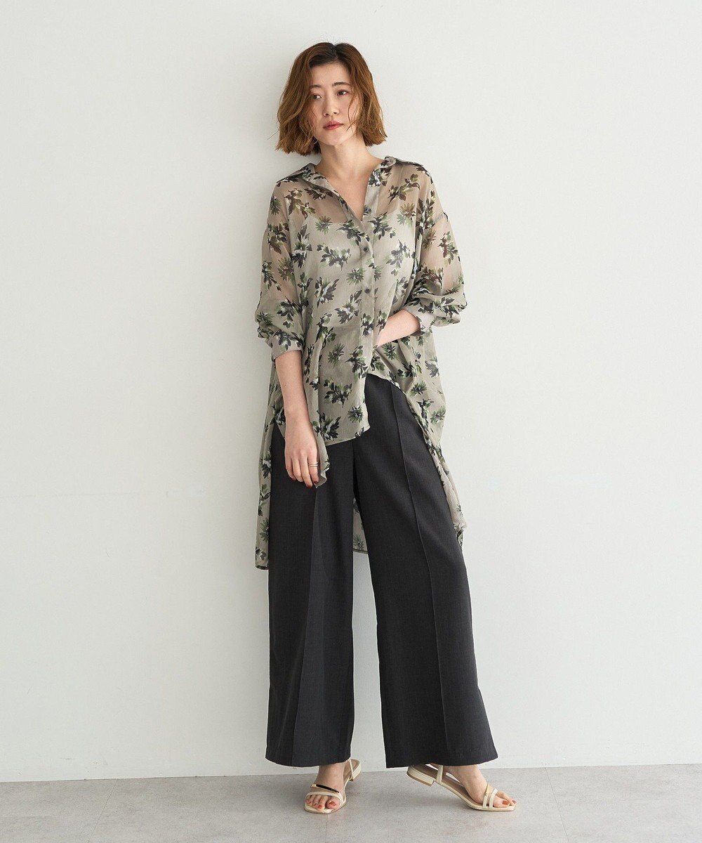 YECCA VECCA フラワー柄シアーロングシャツ 