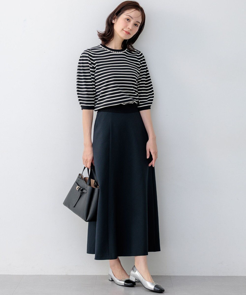 組曲 【WEB限定】クリアストレッチビジューレーン6分袖 ニット 