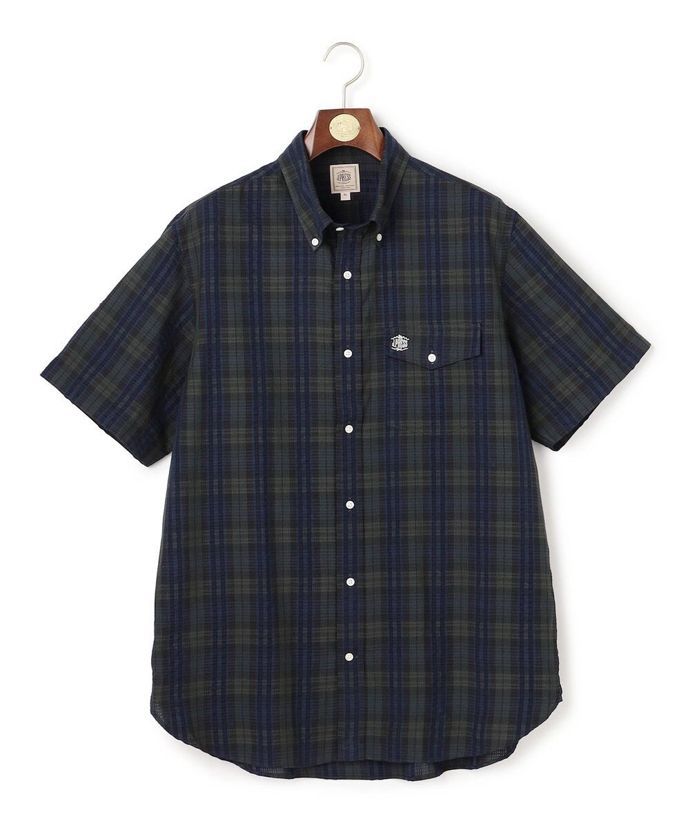 J.PRESS MEN 【KING SIZE 】【吸水速乾 / 接触冷感 / 高通気性】Aero Weave クールマックスサッカー チェック シャツ / B.D. 