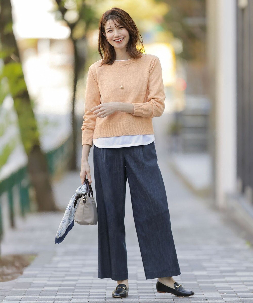 J.PRESS LADIES L 【洗える】セルロースシャンブレー ワイド パンツ 