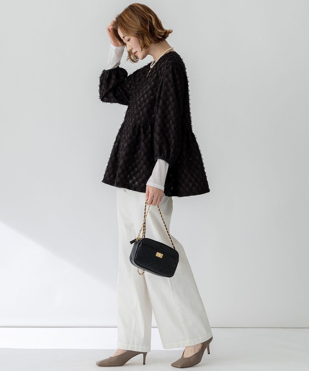 23区 L 【洗える】シアーカットジャカード ブラウス 