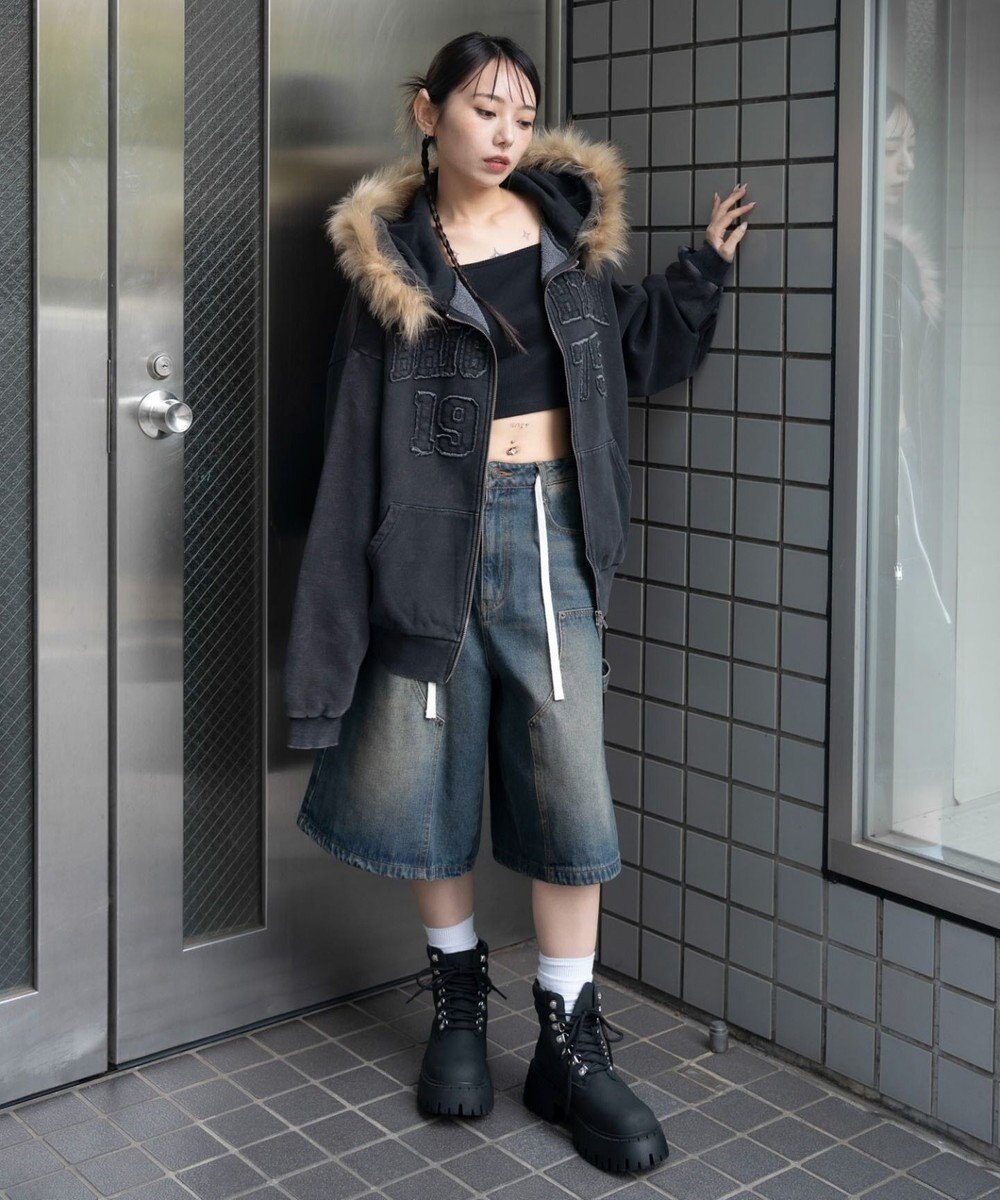 WEGO 裏起毛ファーフードBIGZIPパーカー 