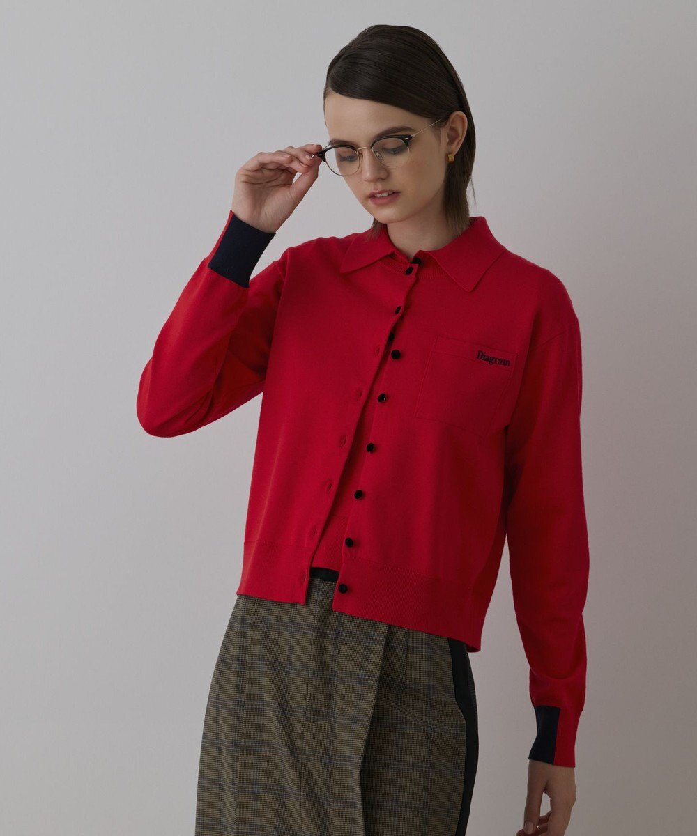 GRACE CONTINENTAL バイカラーロゴニットカーディガン 