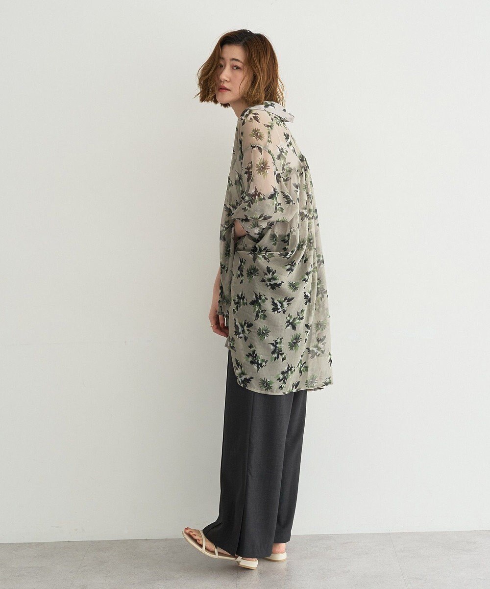 YECCA VECCA フラワー柄シアーロングシャツ 