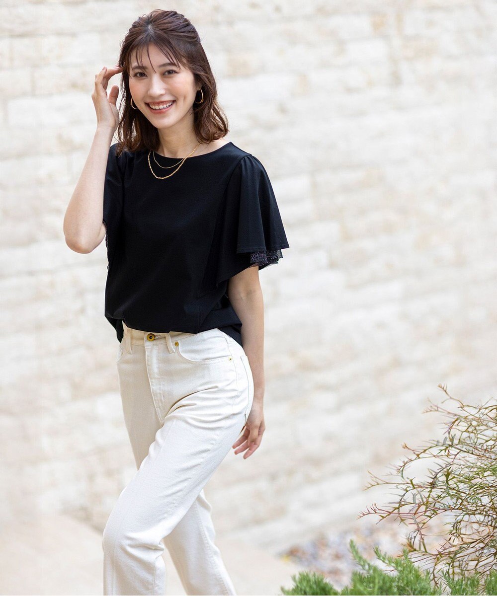 ANY SIS S 【接触冷感・UVケア】着映えフリルスリーブ カットソー 