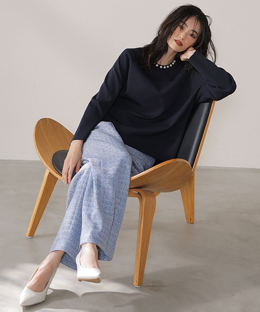 自由区 【セットアップ対応・洗える】ライトミックスツイードワイドストレート パンツ 