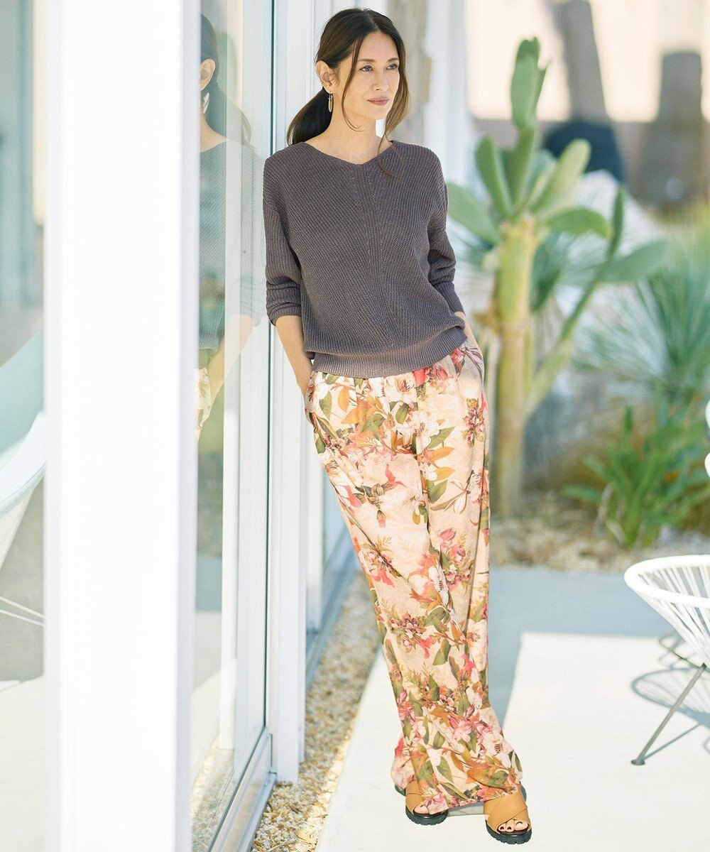 自由区 ボタニカルプリントドロスト パンツ 