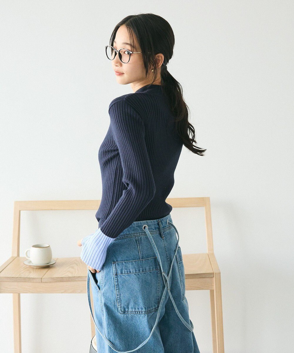 CRAFT STANDARD BOUTIQUE 洗える/とてもち配色モックネックリブニットプルオーバー/24AW 