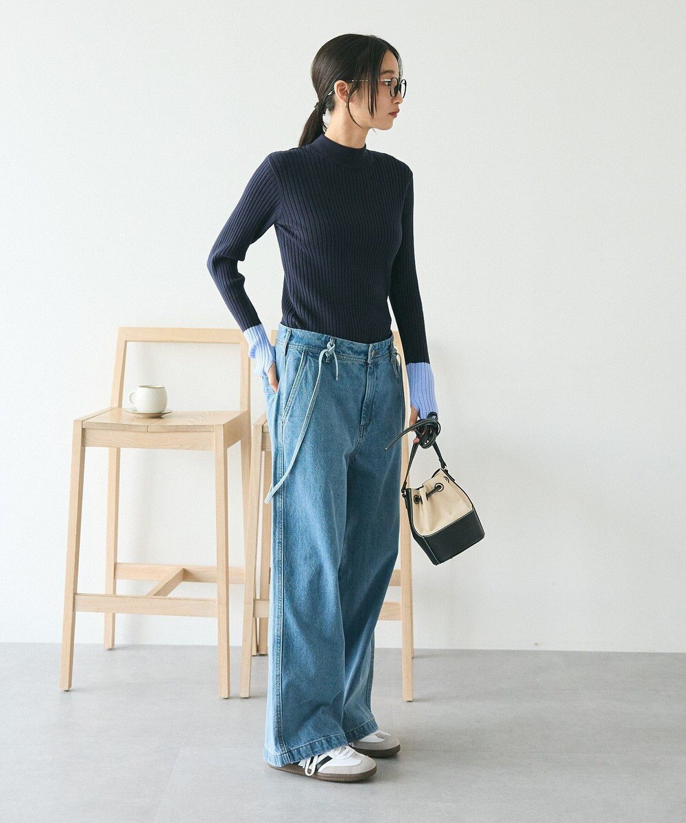 CRAFT STANDARD BOUTIQUE 洗える/とてもち配色モックネックリブニットプルオーバー/24AW 