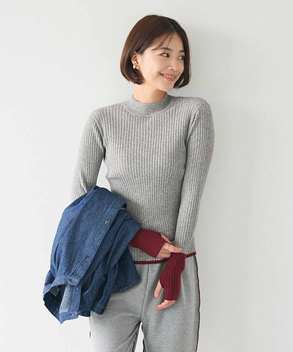 CRAFT STANDARD BOUTIQUE 洗える/とてもち配色モックネックリブニットプルオーバー/24AW 