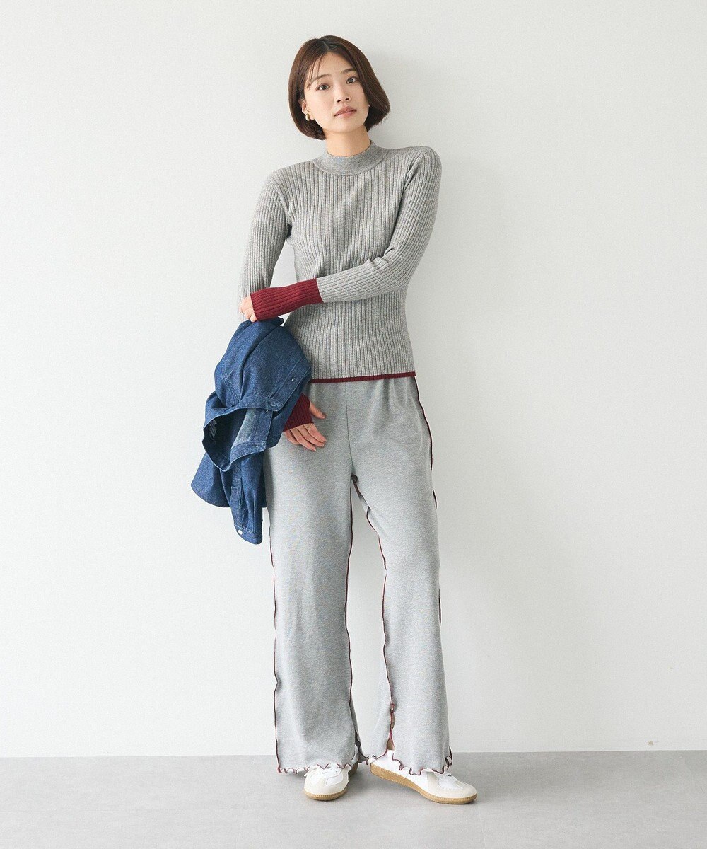 CRAFT STANDARD BOUTIQUE 洗える/とてもち配色モックネックリブニットプルオーバー/24AW 