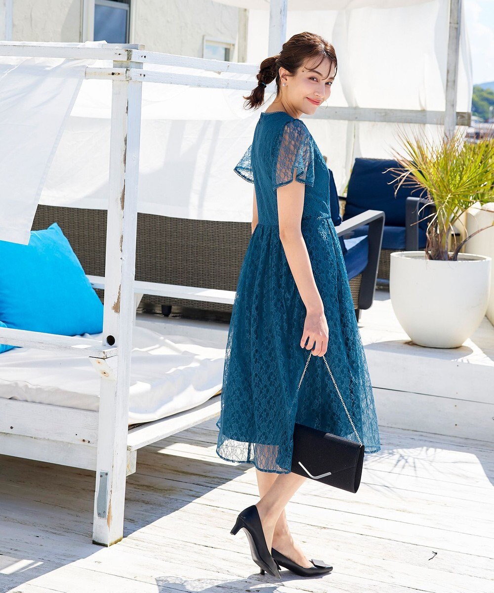 Tiaclasse L 【洗える】フレアスリーブ総レースワンピース 