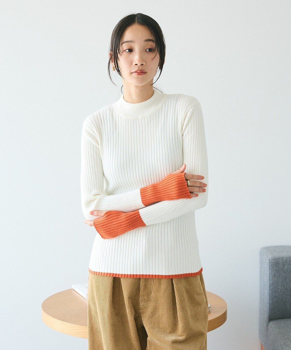 CRAFT STANDARD BOUTIQUE 洗える/とてもち配色モックネックリブニットプルオーバー/24AW 