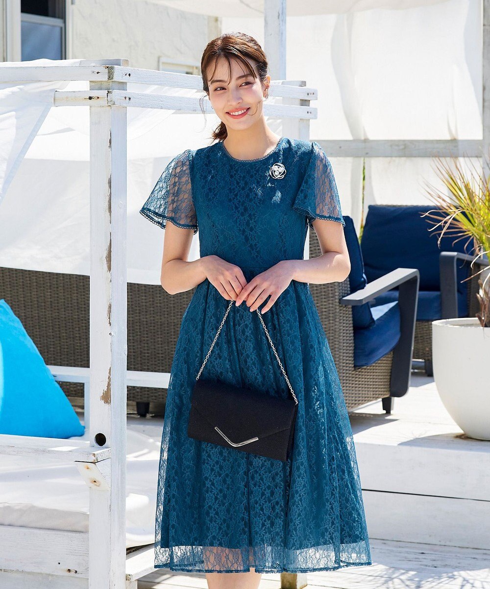 Tiaclasse L 【洗える】フレアスリーブ総レースワンピース 