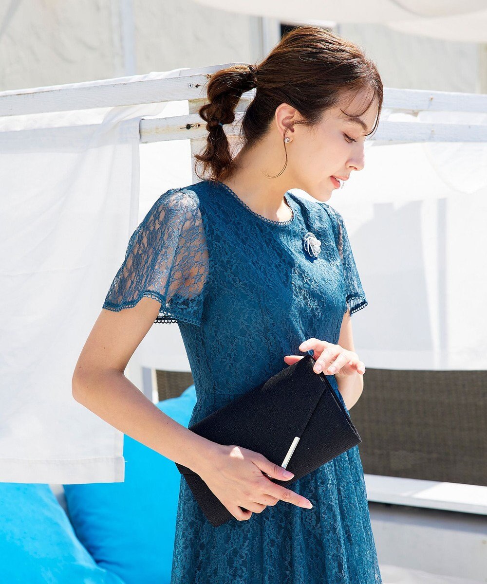 Tiaclasse L 【洗える】フレアスリーブ総レースワンピース 