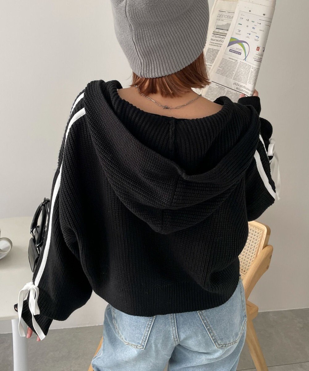 WEGO ラインリボンダブルジップニットパーカー 