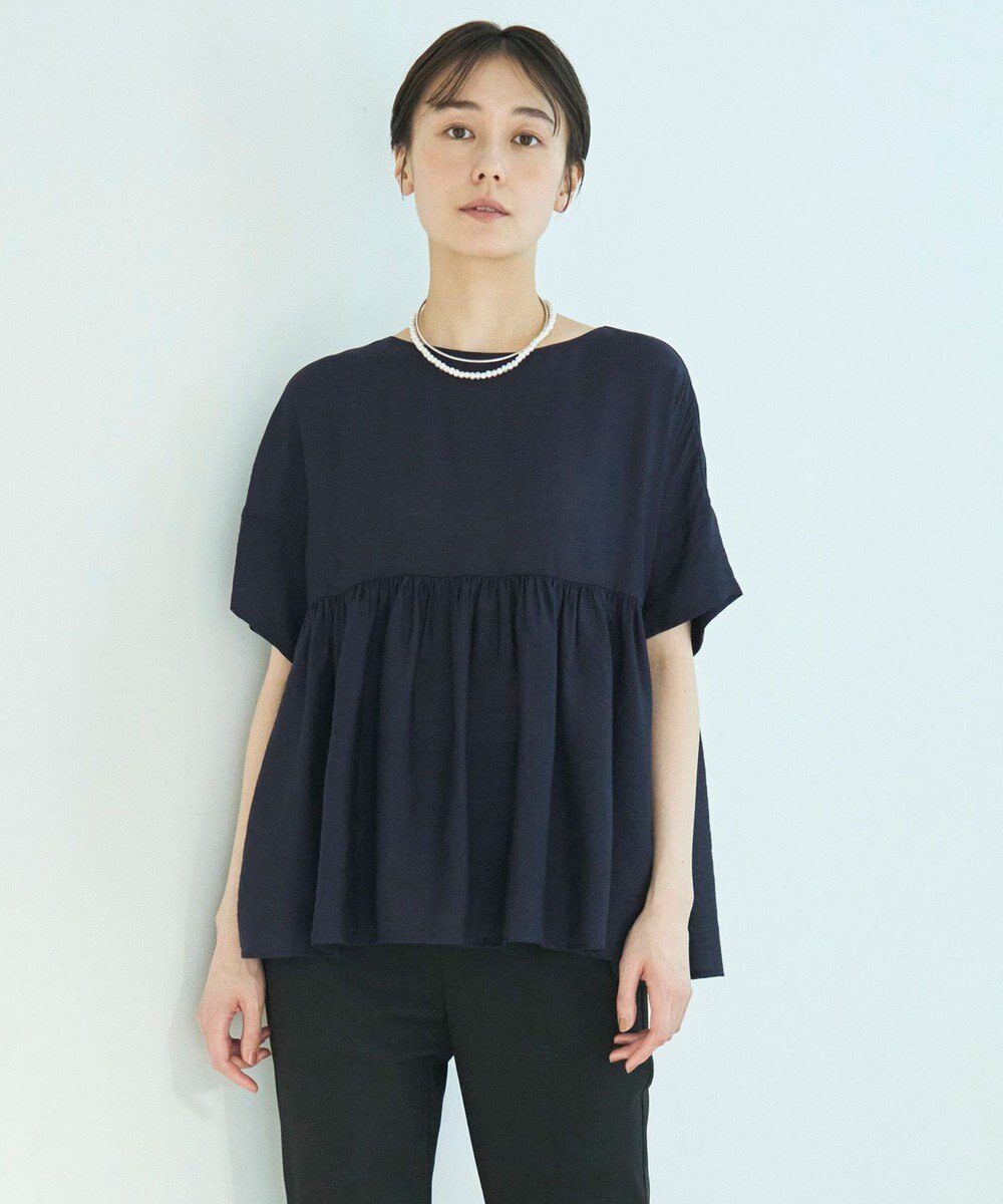 UNFILO ヴィンテージシアー ギャザーペプラムブラウス 