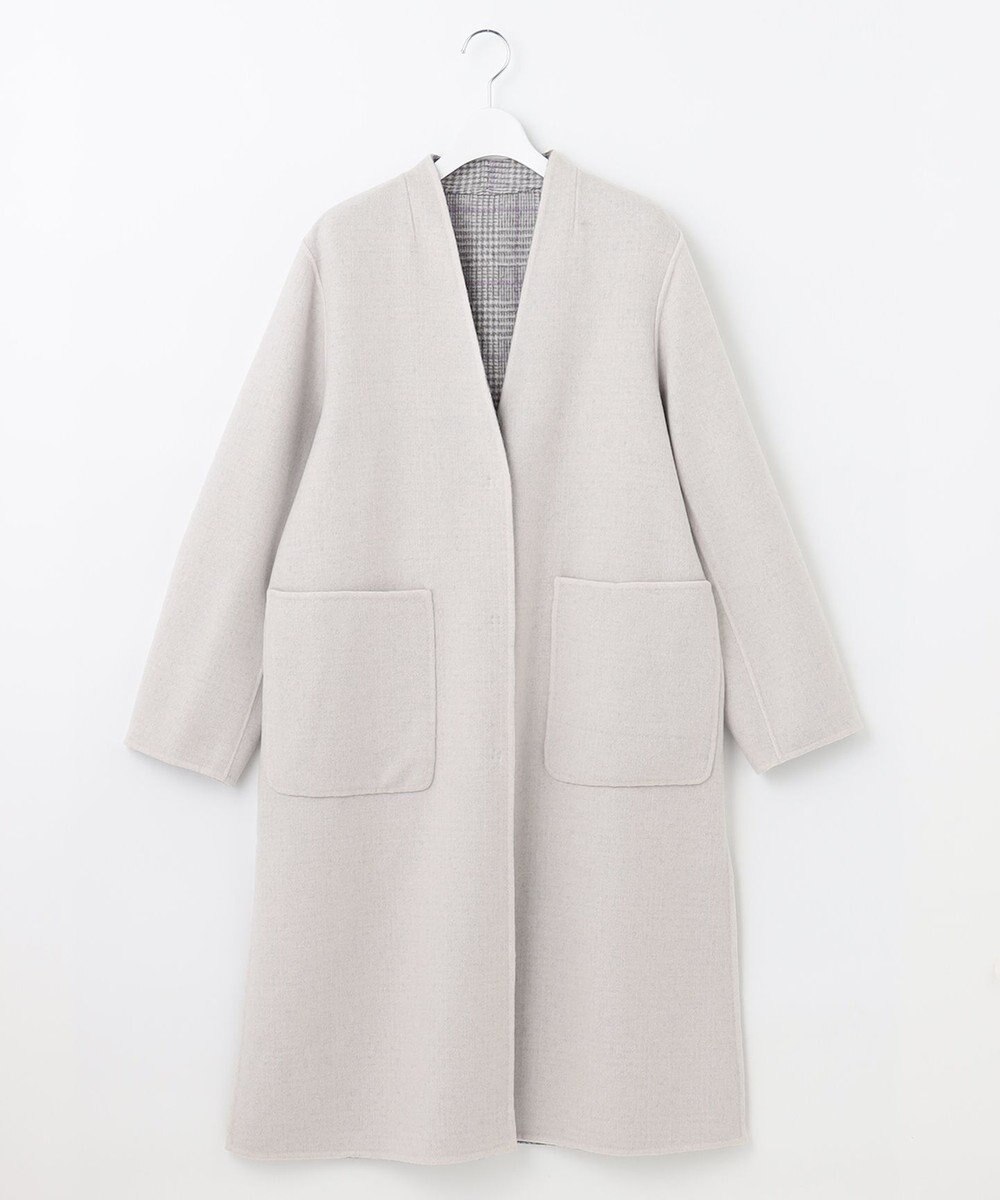 自由区 【リバーシブル】ウールリバー ノーカラーロングコート 