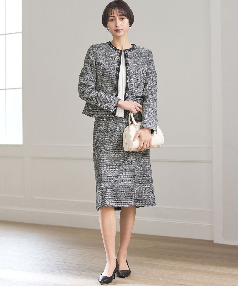 23区 L 【セットアップ対応】ライトシャインツイード ノーカラージャケット 