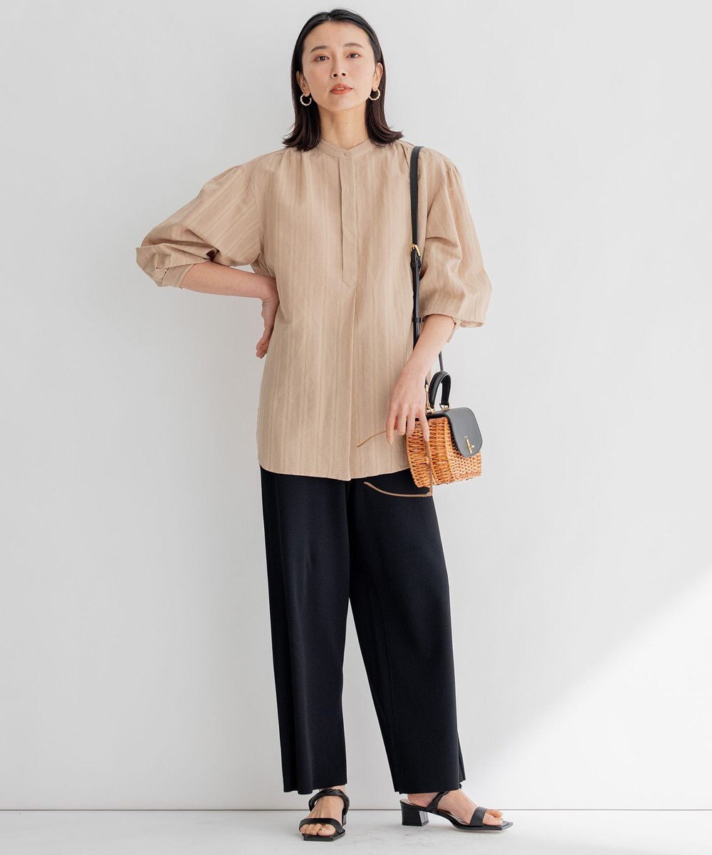 23区 L 【洗える】カラミストライプ ヘンリーネック ブラウス 