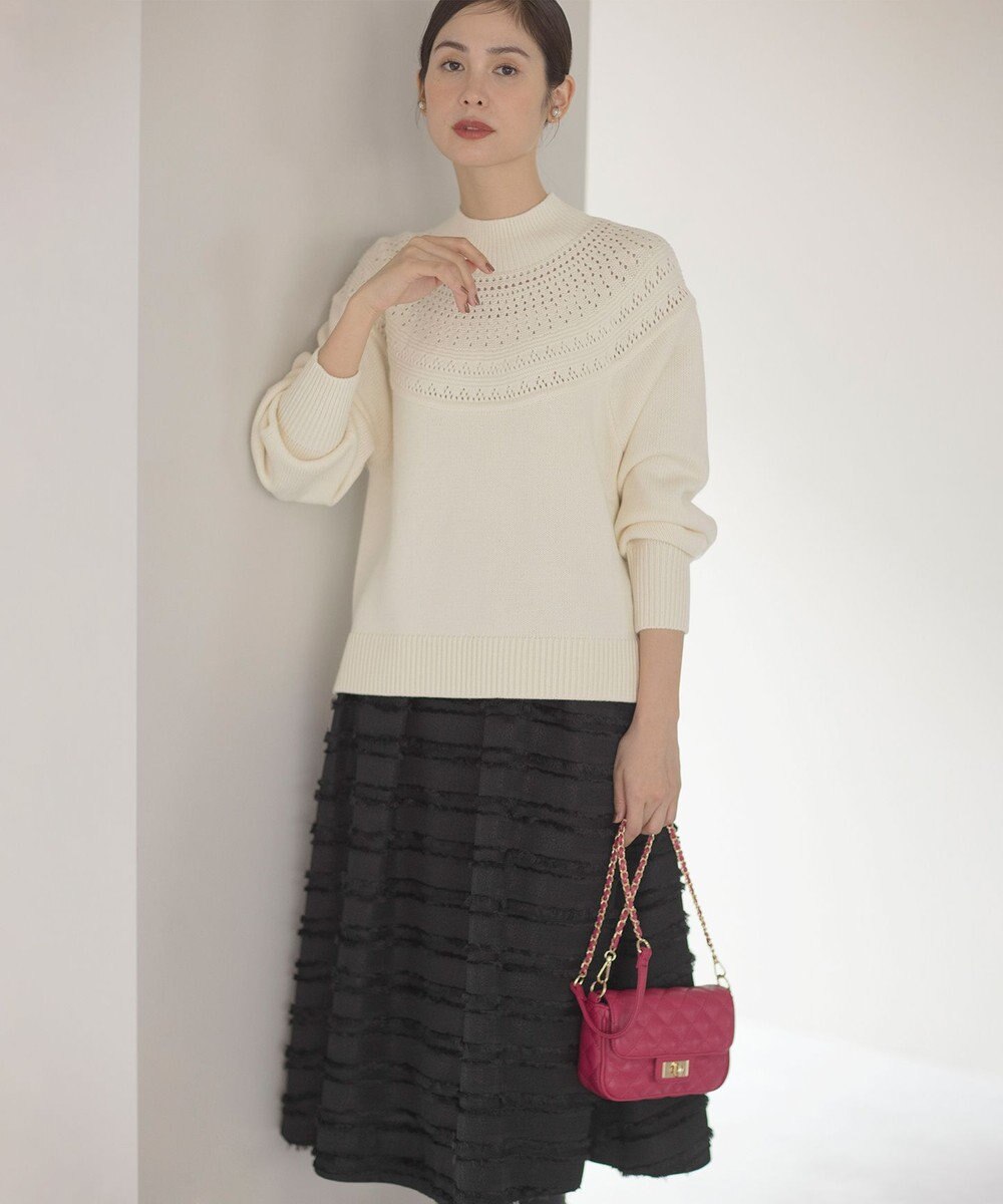 組曲 【WEB限定】ボーダーカットジャカード フレアスカート 