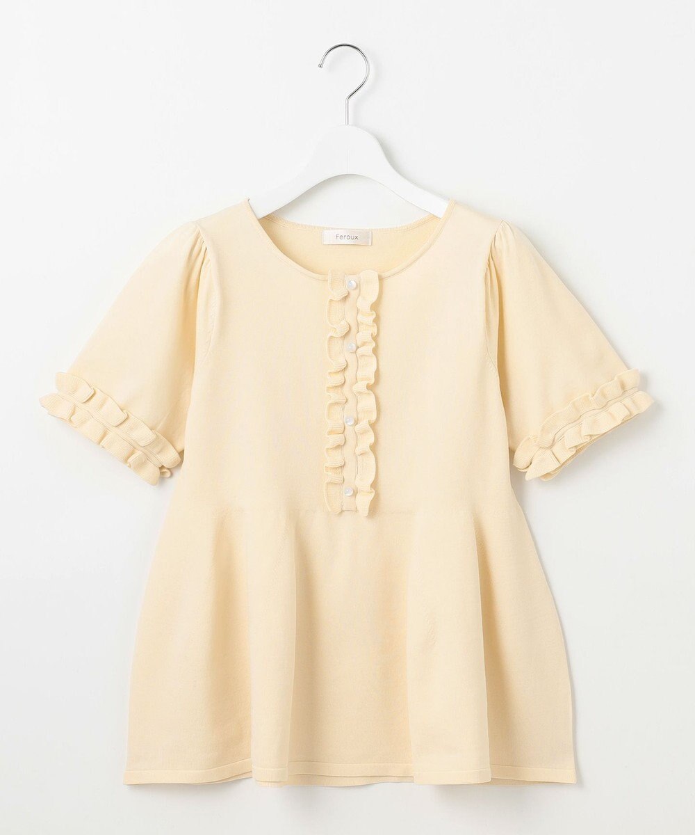 Feroux 【洗える】フリルデザインペプラムニットトップス 