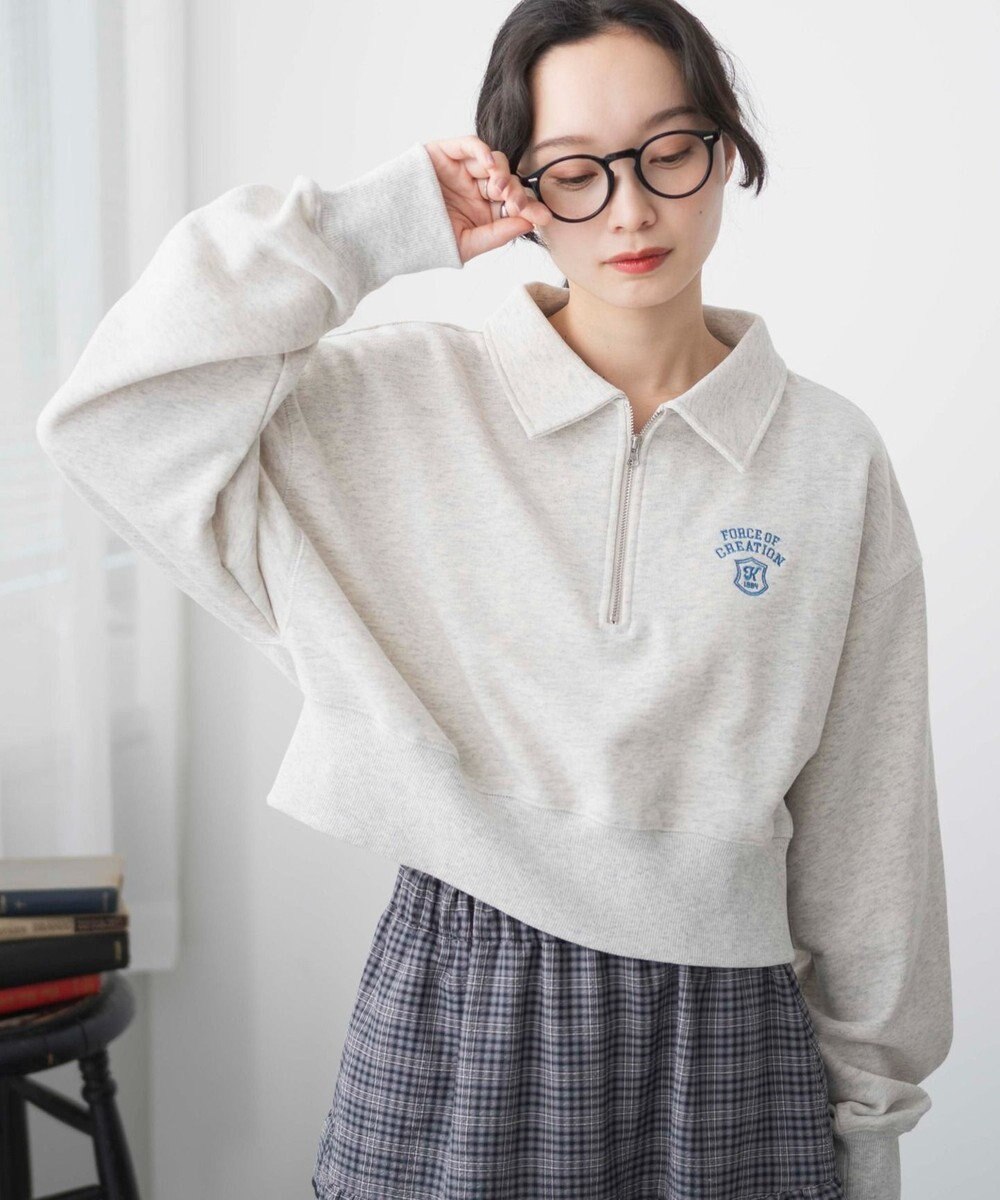 WEGO ハーフZIP襟付きショートスウェット 