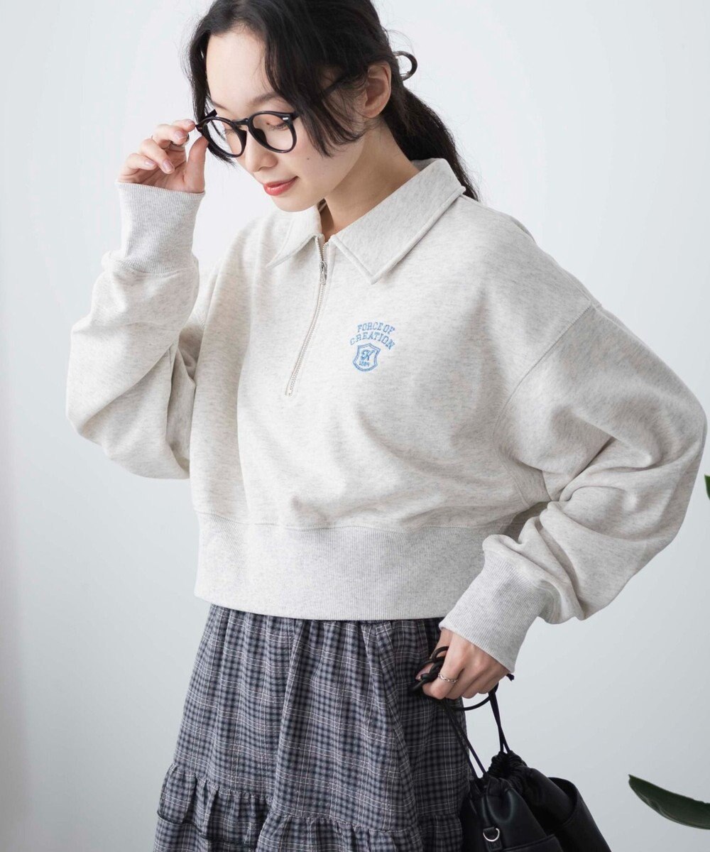 WEGO ハーフZIP襟付きショートスウェット 