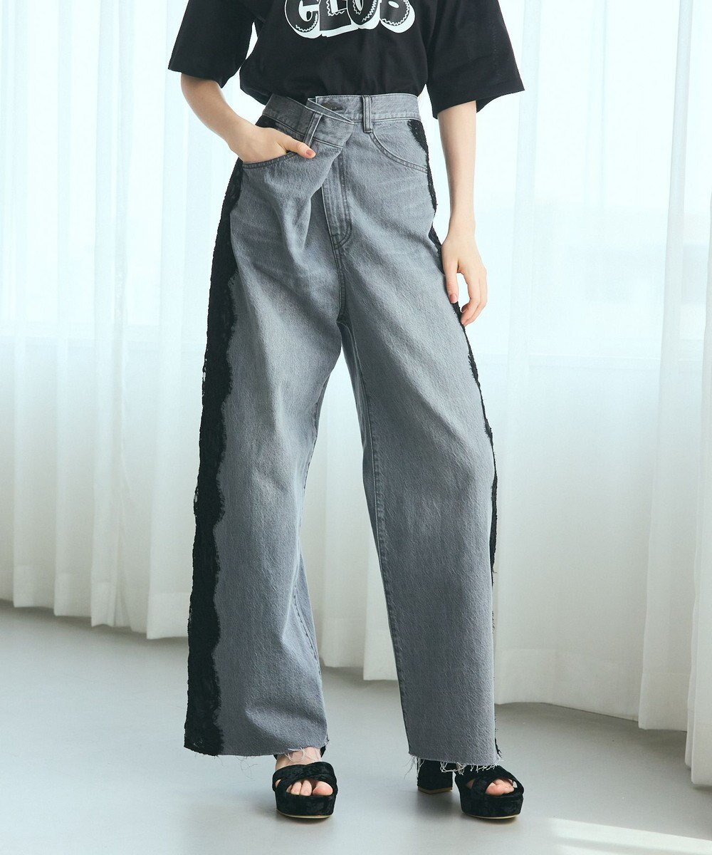 GRACE CONTINENTAL サイドレースデニムパンツ 