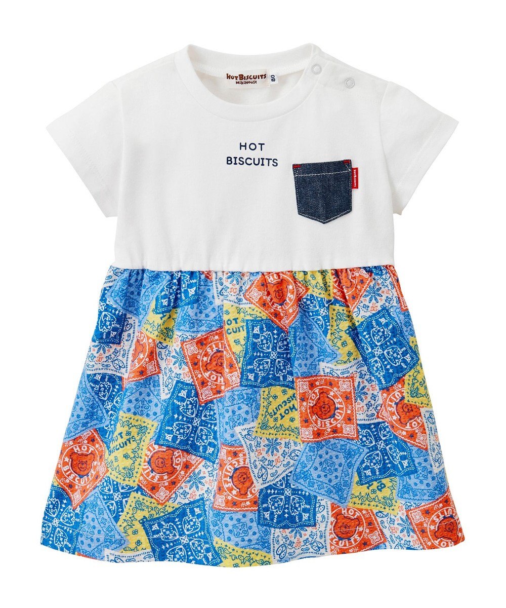 MIKI HOUSE HOT BISCUITS 【80-120cm】バンダナ柄 切り替えワンピース 