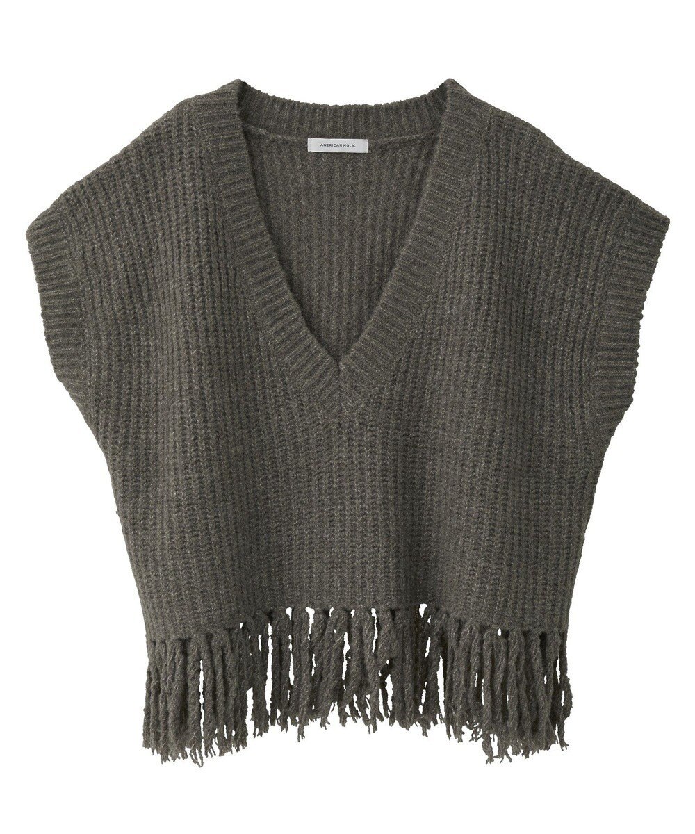 AMERICAN HOLIC 裾フリンジニットショートベスト 
