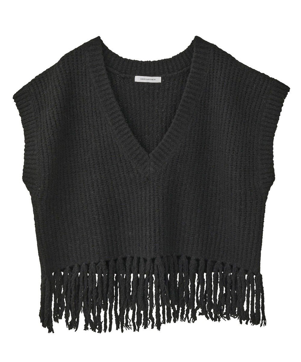 AMERICAN HOLIC 裾フリンジニットショートベスト 