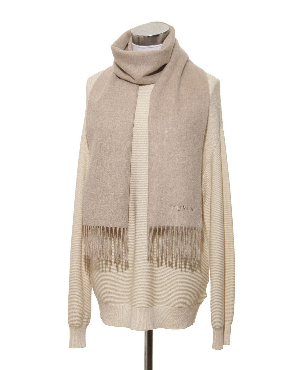 MOONBAT FURLA(フルラ）カシミヤ100％ 無地 マフラー ロゴ刺繍 手洗いOK 
