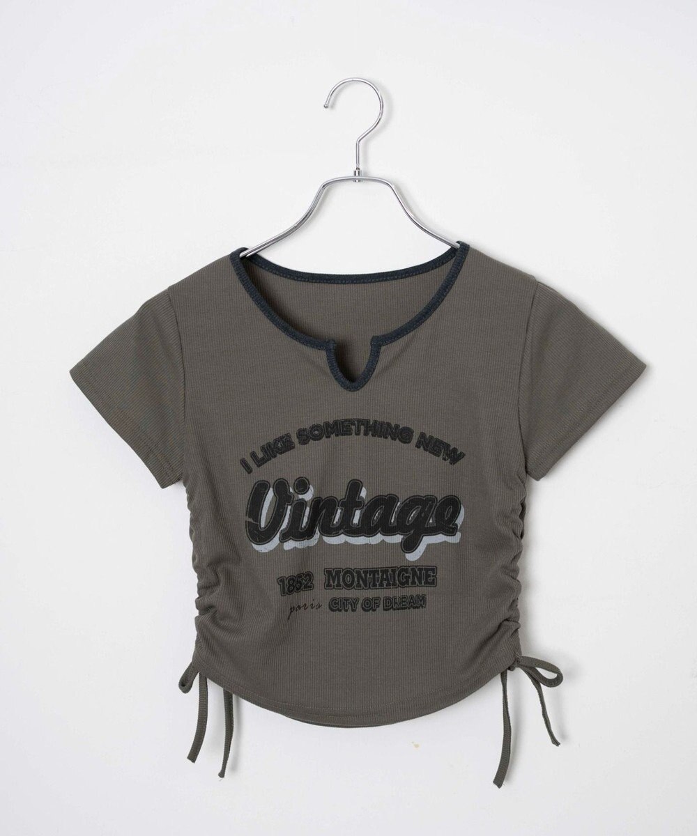 WEGO 配色サイドギャザーVネックT 