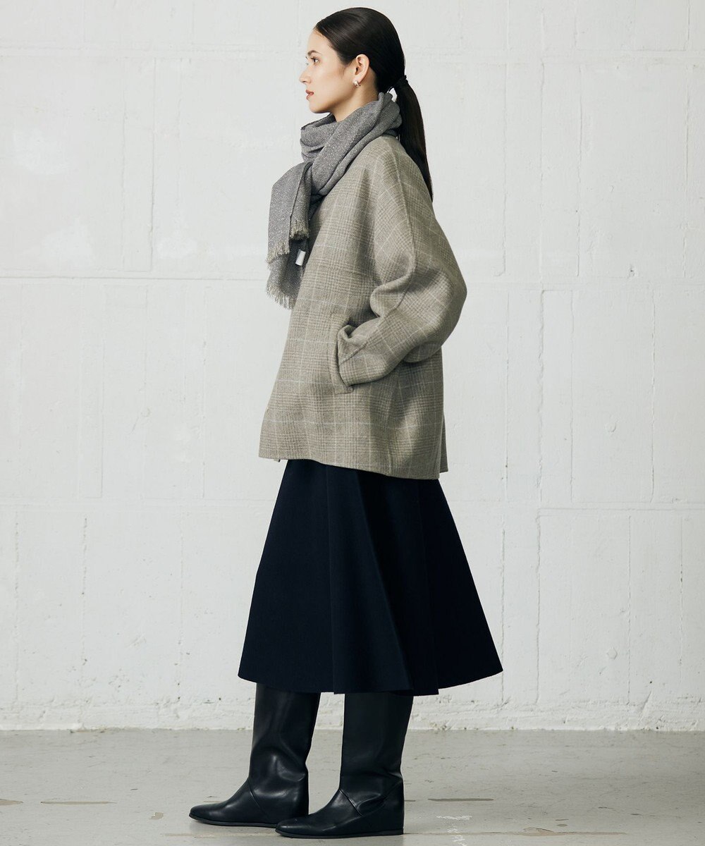 自由区 L 【17号サイズまで展開・カタログ掲載】ウールリバーチェック柄ノーカラー コート 