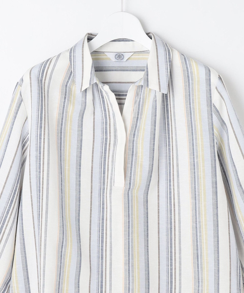 J.PRESS LADIES リネンMIX ストライプ スッキパー ブラウス 