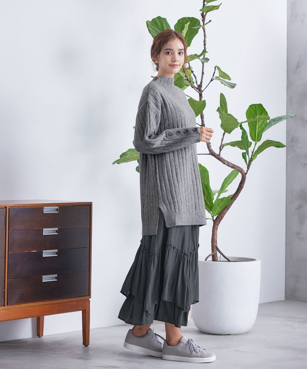 Tiaclasse L 【洗える】袖ボタンメランジニットチュニック 