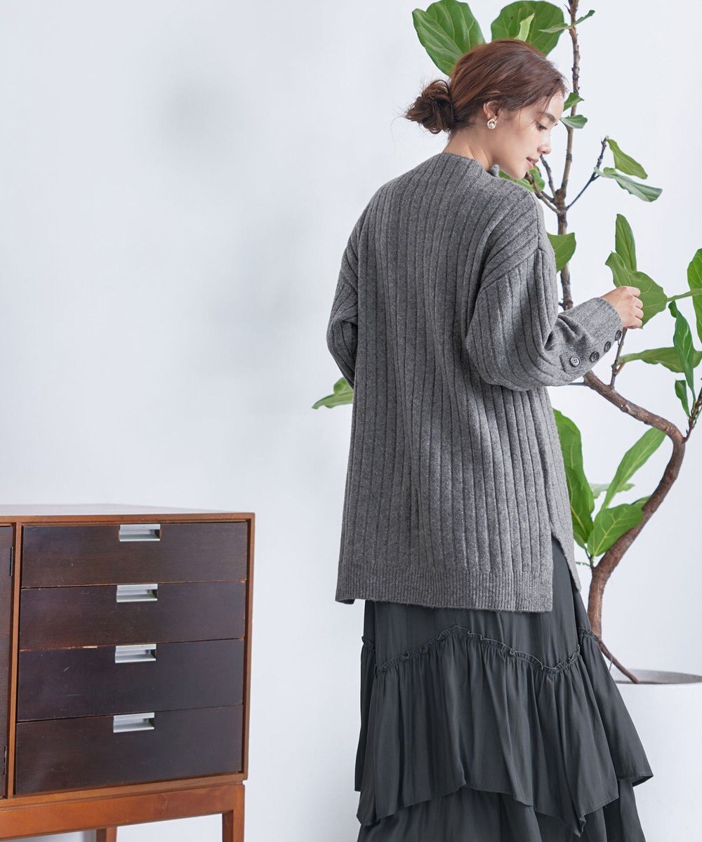 Tiaclasse L 【洗える】袖ボタンメランジニットチュニック 