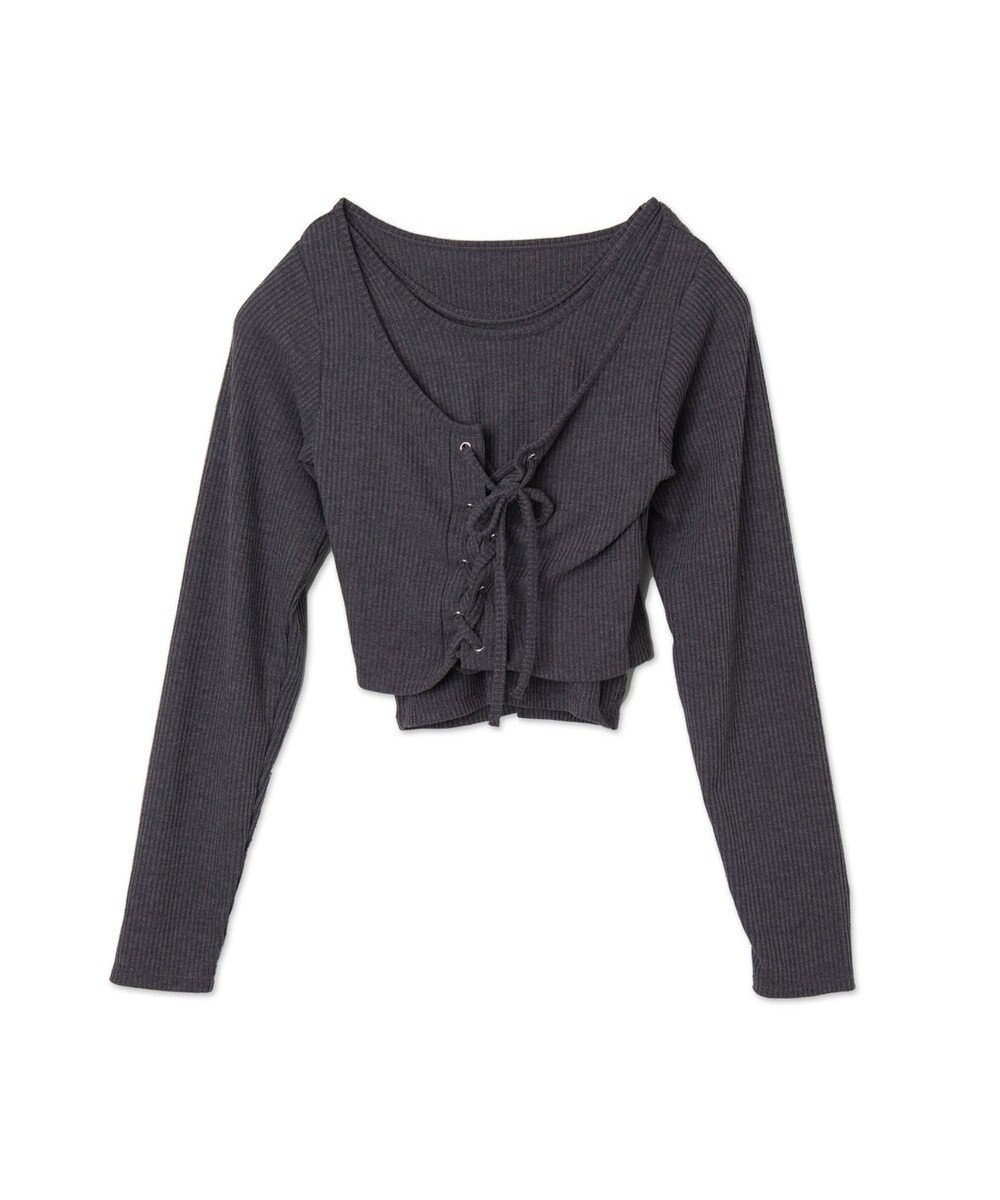 WEGO レイヤードレースアップ長袖トップス 