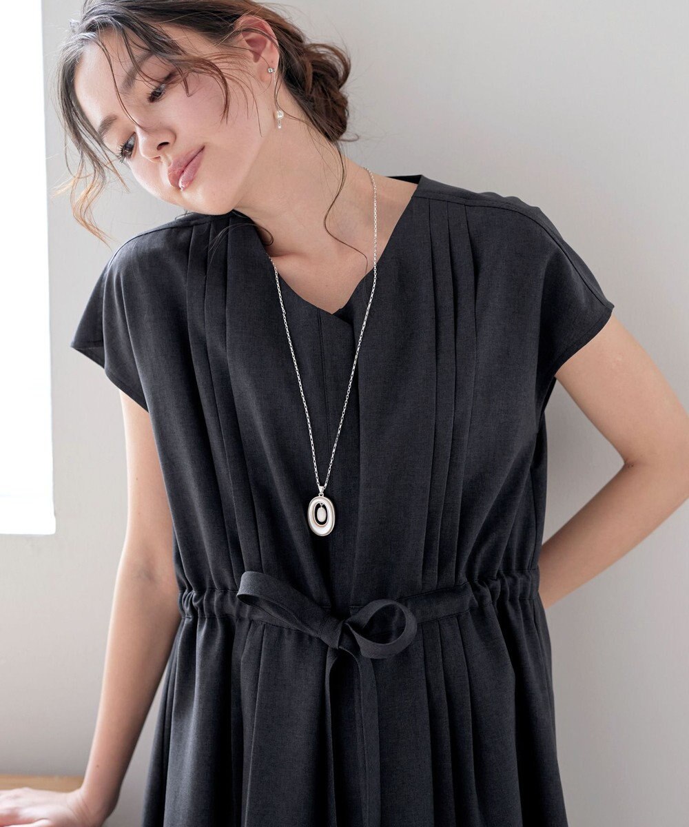 Tiaclasse 【洗える】麻調前開きフレンチワンピース 