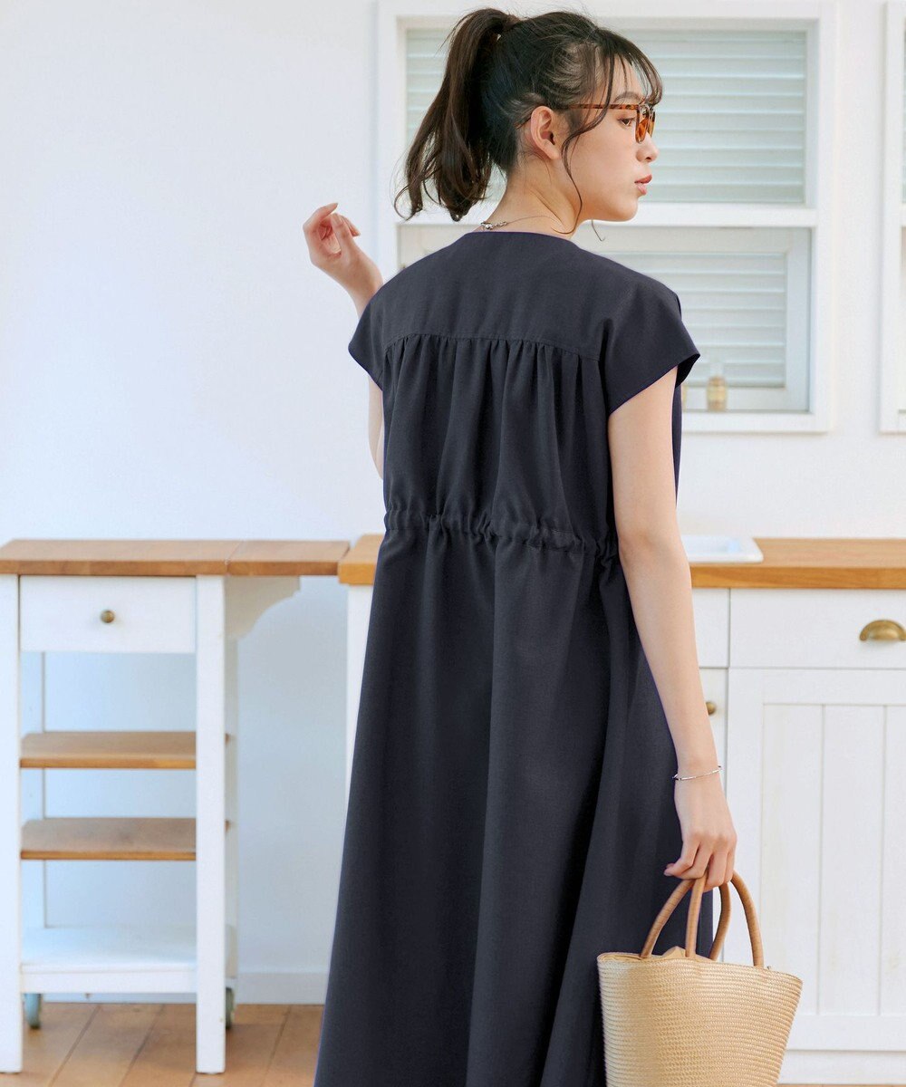 Tiaclasse 【洗える】麻調前開きフレンチワンピース 