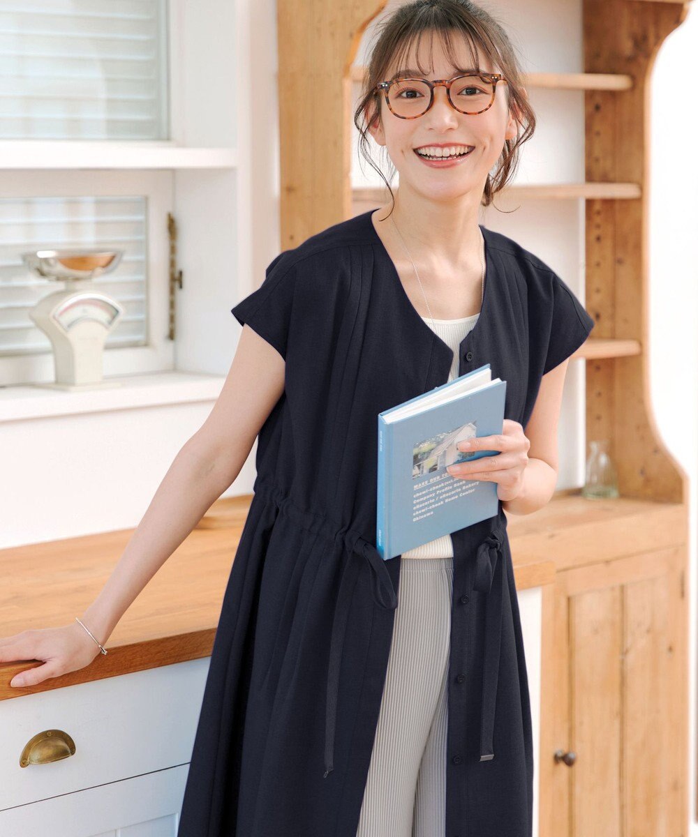 Tiaclasse 【洗える】麻調前開きフレンチワンピース 