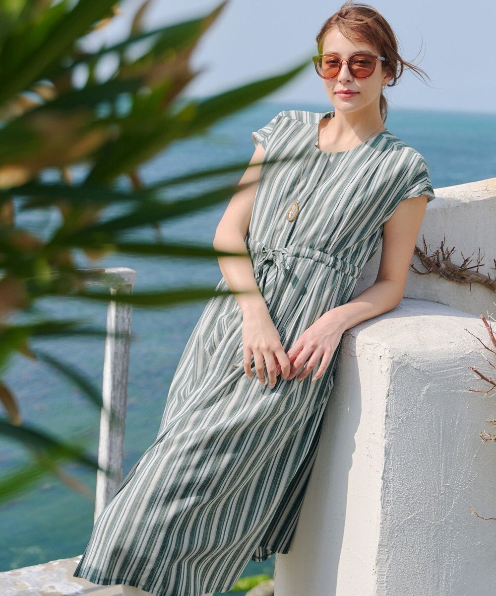 Tiaclasse 【洗える】麻調前開きフレンチワンピース 