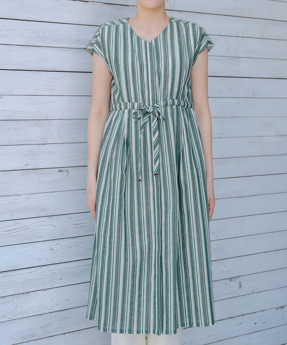 Tiaclasse 【洗える】麻調前開きフレンチワンピース 