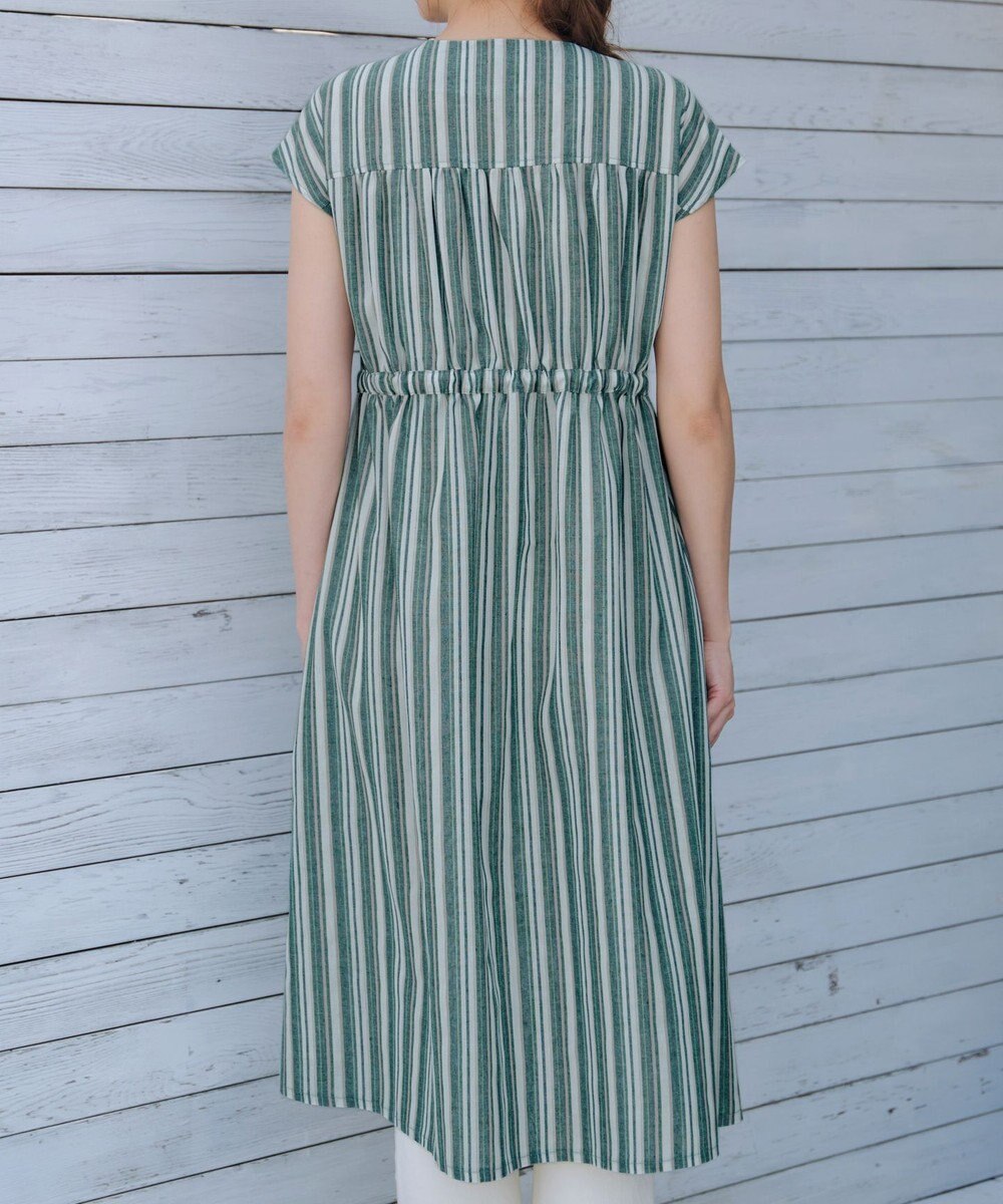 Tiaclasse 【洗える】麻調前開きフレンチワンピース 